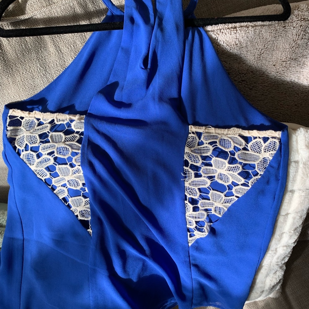 Women’s Halter Top - Royal Blue with lace accents